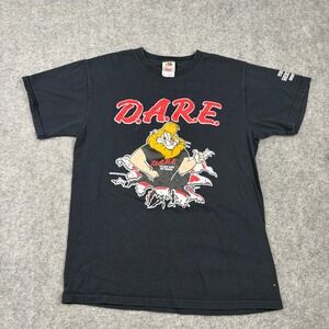 Vintage Y2K DARE T Shirt Mens Medium Promo Lion Person County Sheriff Black 90s